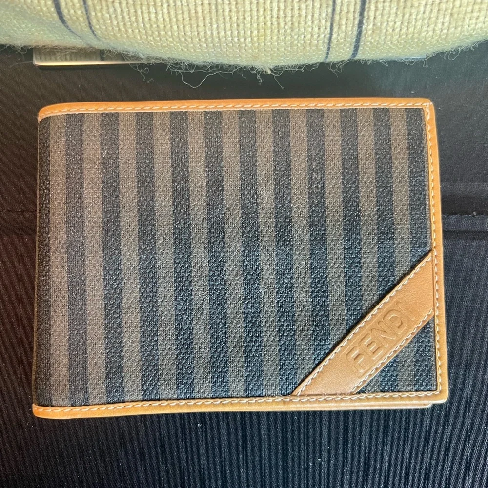 Fendi Striped Wallet with Tan Trim